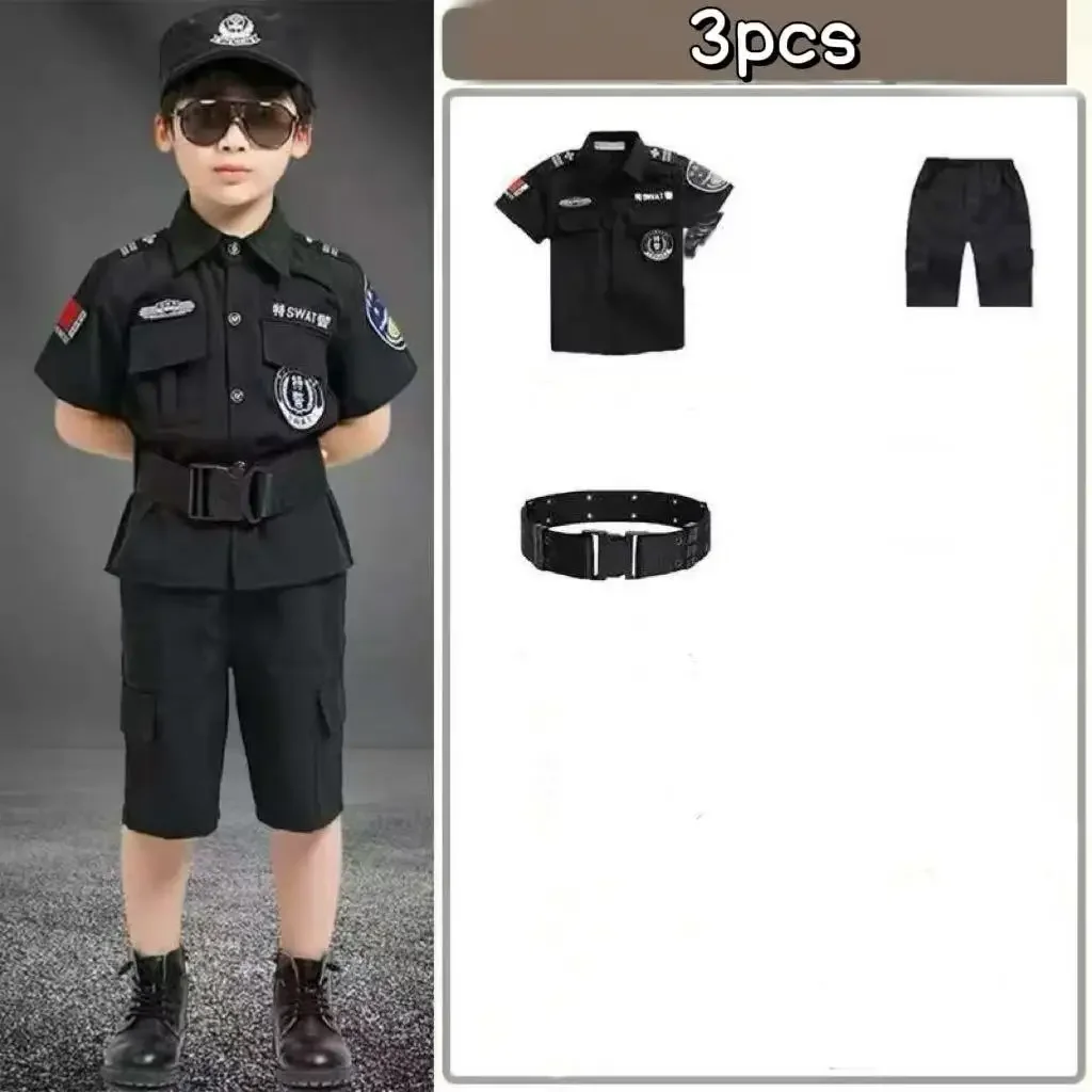 أزياء 2025 من أزياء الشرطة du SWAT pour enfants، الزي الرسمي للشرطة de carnaval pour enfants، armée، الشرطة، soldat، Halloween