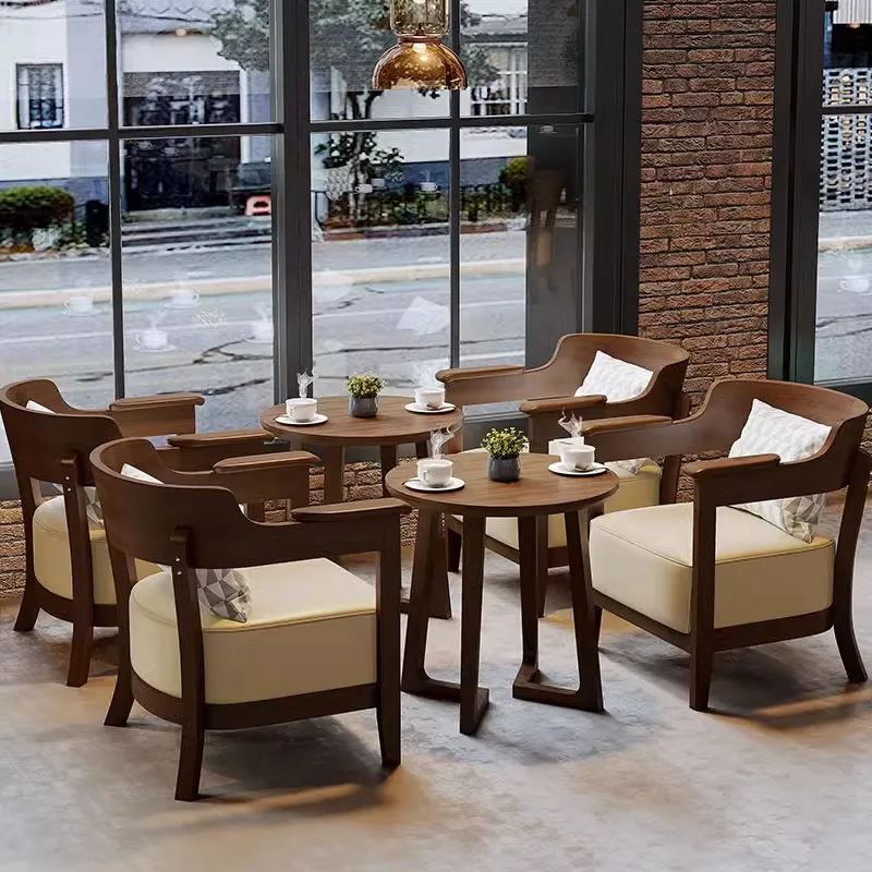 

Solid wood leisure and commercial rest area reception and negotiation sofa book bar cafe catering shop milk tea shop table