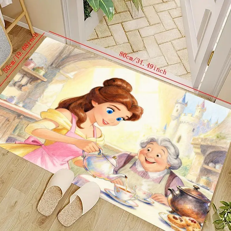 

1PC Disney Princess Belle Beauty & The Beast Cartoon Floor Mat, Cute Tea Time Scene Area Rug Carpet for Living Room Bedroom Kids