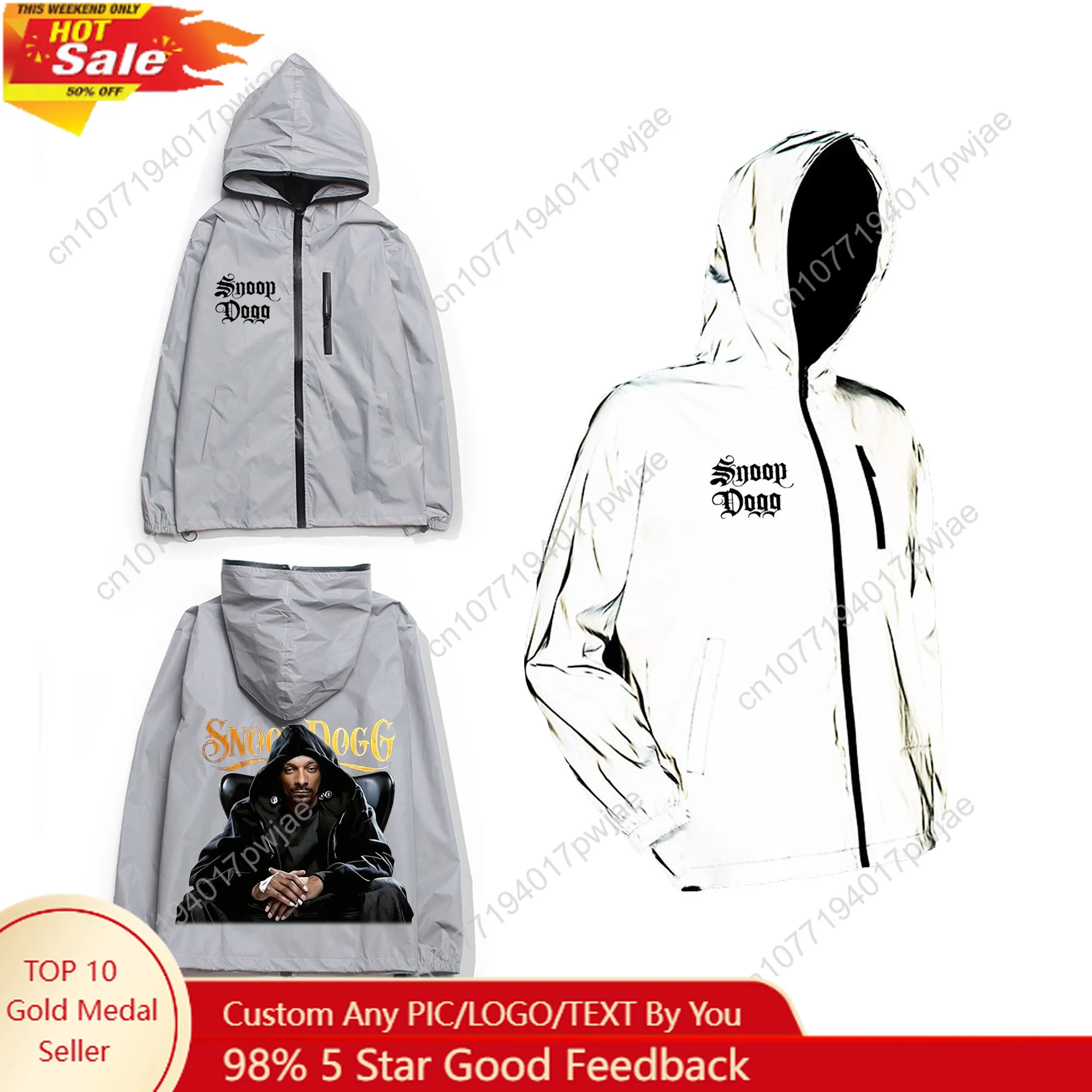 

Светоотражающая куртка Snoop Dogg Rapper, мужское и женское пальто, ветровка с капюшоном, куртки с карманами для бега, походная толстовка на молнии по индивидуальному заказу