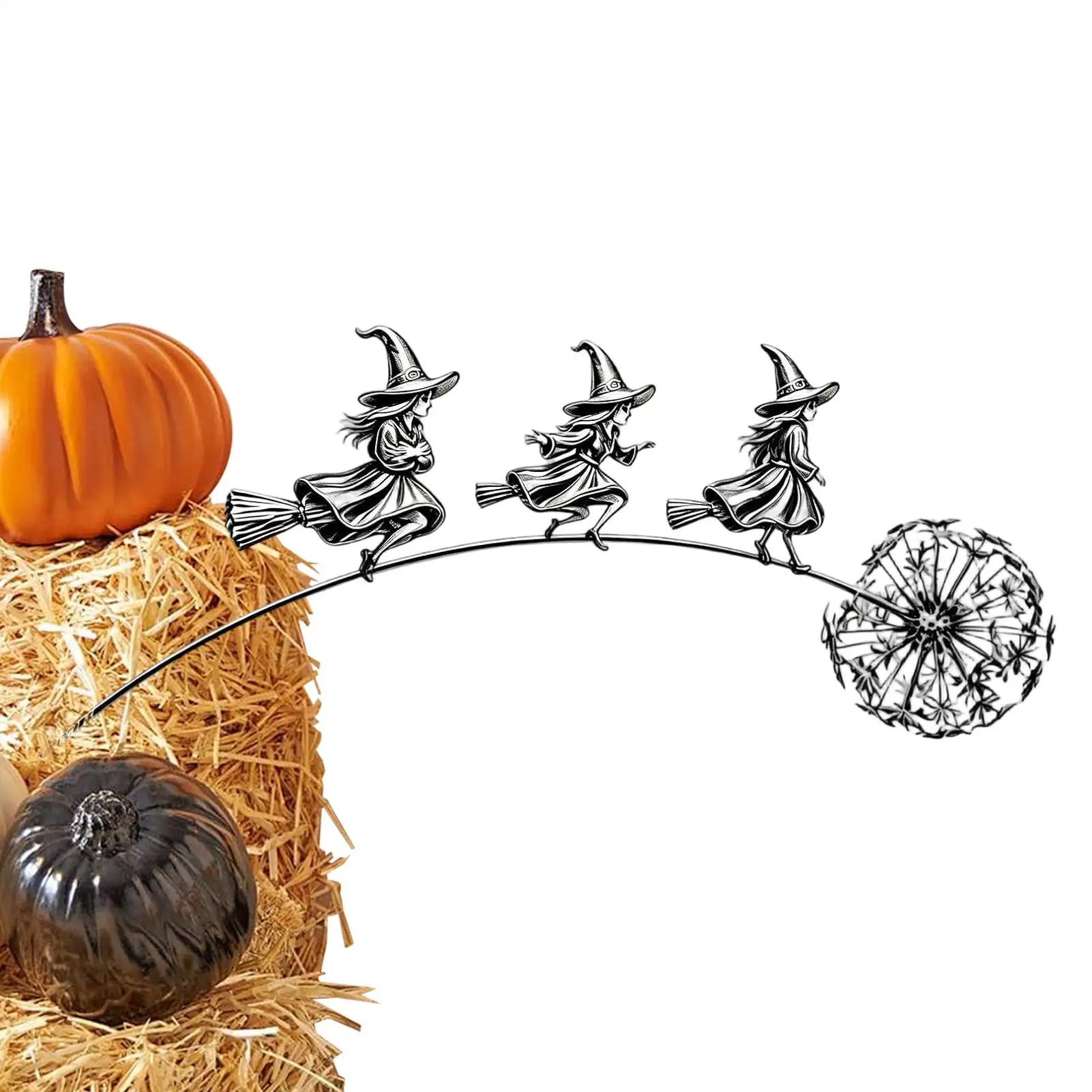 Halloween Metal DandelionYard Stake Decor Witch Ghost Memorial Garden Stake 24 Inch Witch Ghost Outdoor Garden Patio Decoration