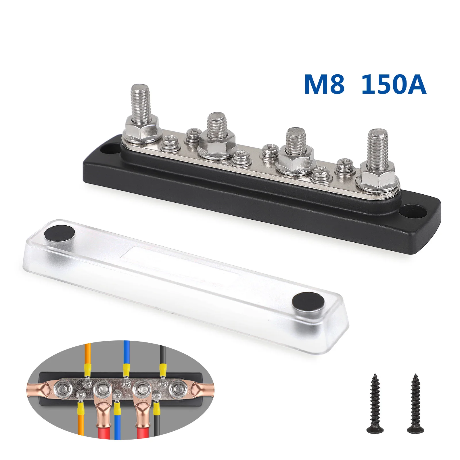 150A 4*M8  Terminal Studs for Marine Automotive RV Boat Truck Bus Bar Power Distribution Block Heavy Duty Module Design Busbar