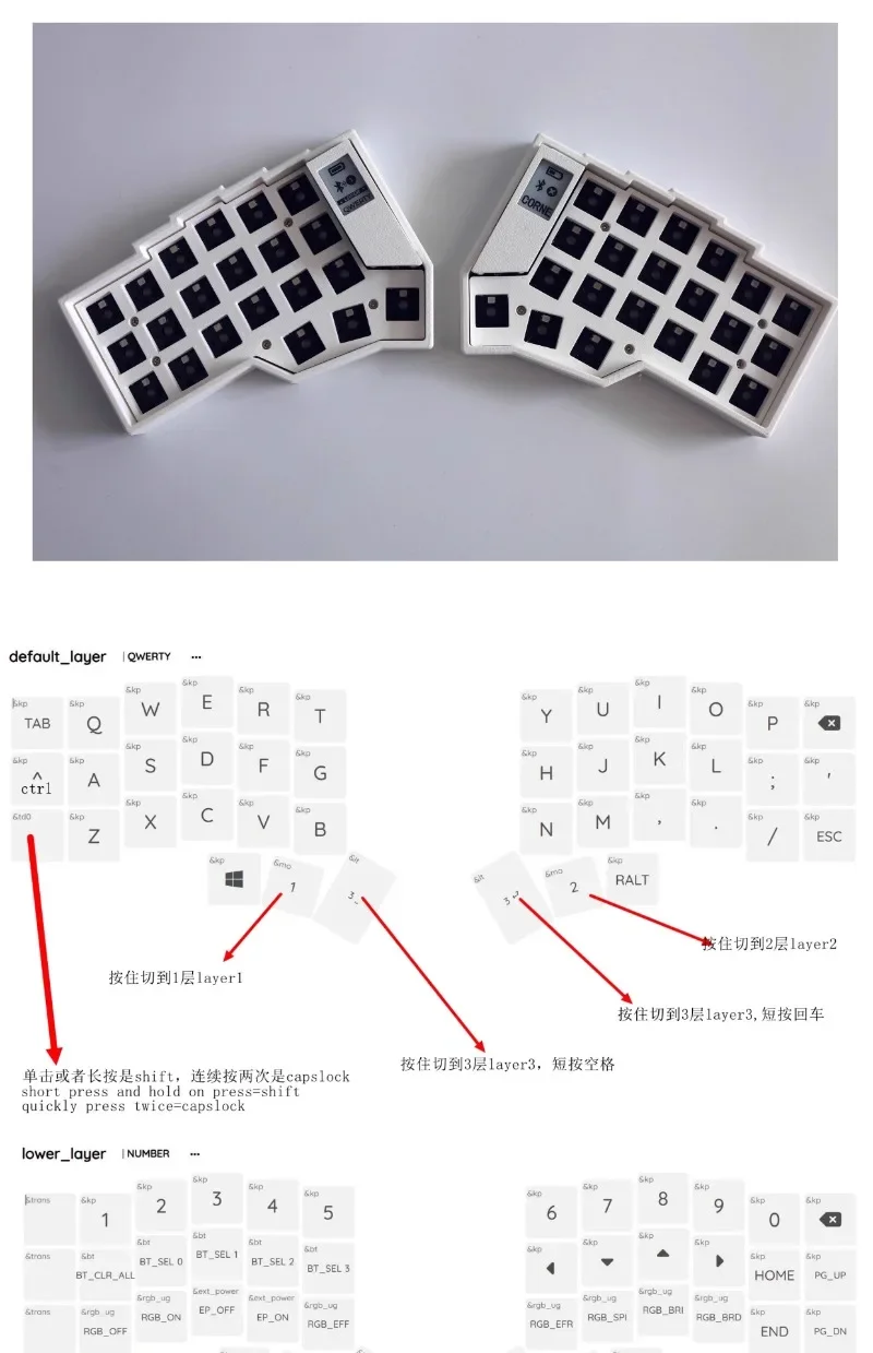 CORNE 무선 분할 키보드, 듀얼 모드 블루투스, RGB 백라이트, 화이트 스크린 지지대, ZMK 맞춤형 핫 스왑 기계식 키보드 키트