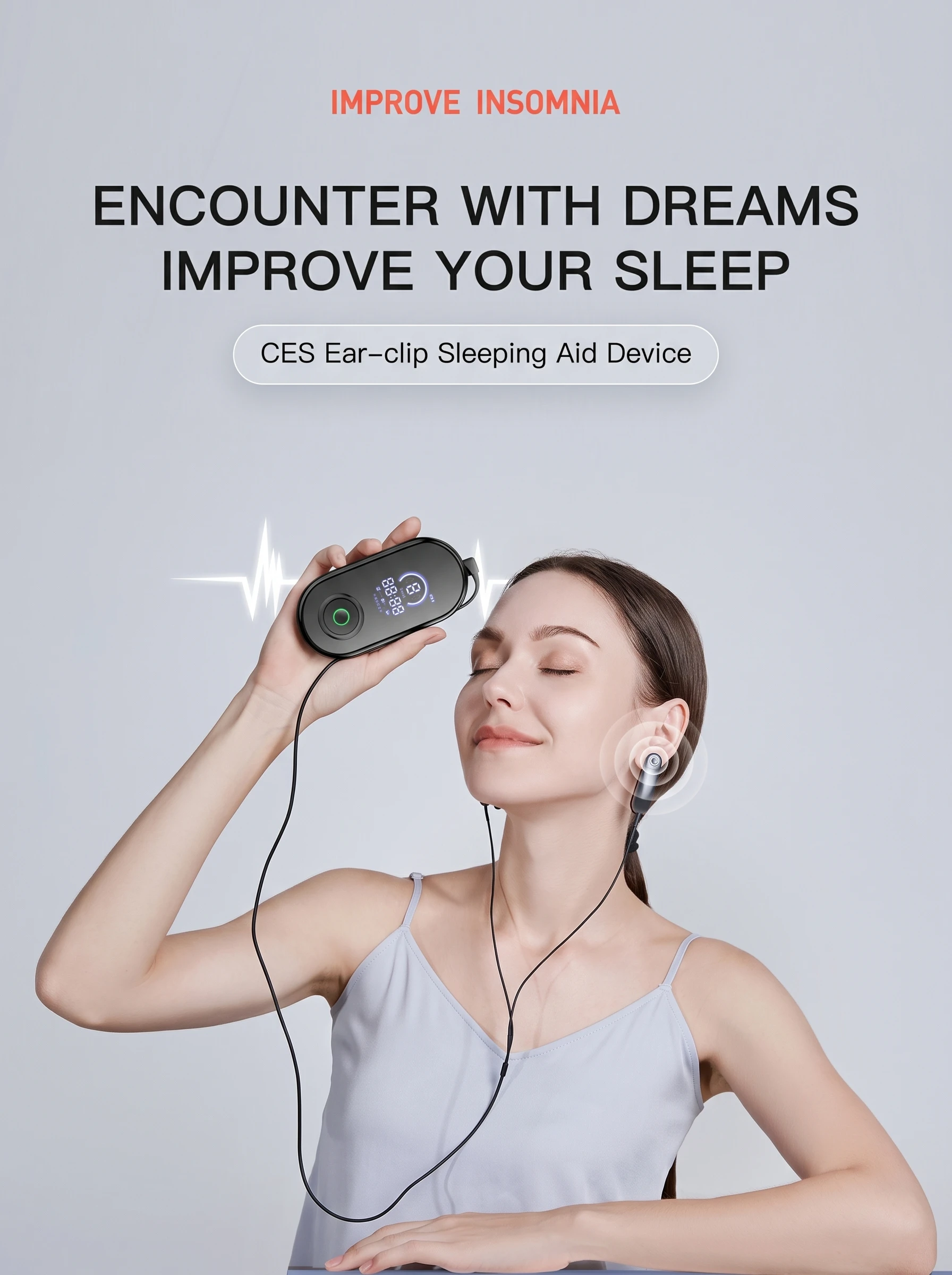 Head-Mounted CES Tinnitus Relief Device Microcurrent Ear Clip Sleep Aid Machine with Remote Control for Insomnia Anxiety