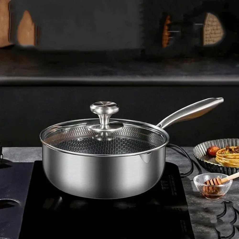 316 Stainless Steel Milk Pot Thickened, Honeycomb Non-stick Small Saucepan, Multi-functional Cooking Pot for Household Kitchen