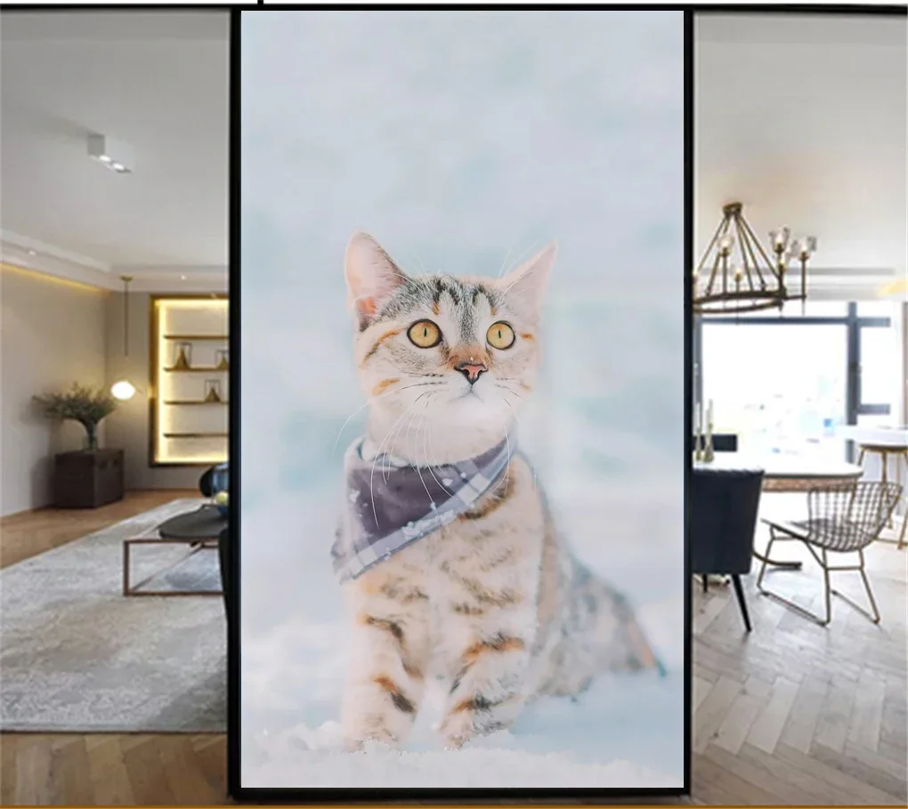 No Glue Static Cling Privacy Windows Film Translucence Decorative  Cute Cat Stained  Glass Window Stickers  Window Tint 14