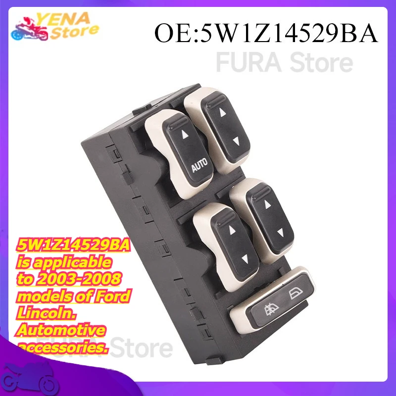 

Window regulator switch button 5W1Z14529BA is applicable to 2003-2008 models of Ford Lincoln. Automotive accessories.