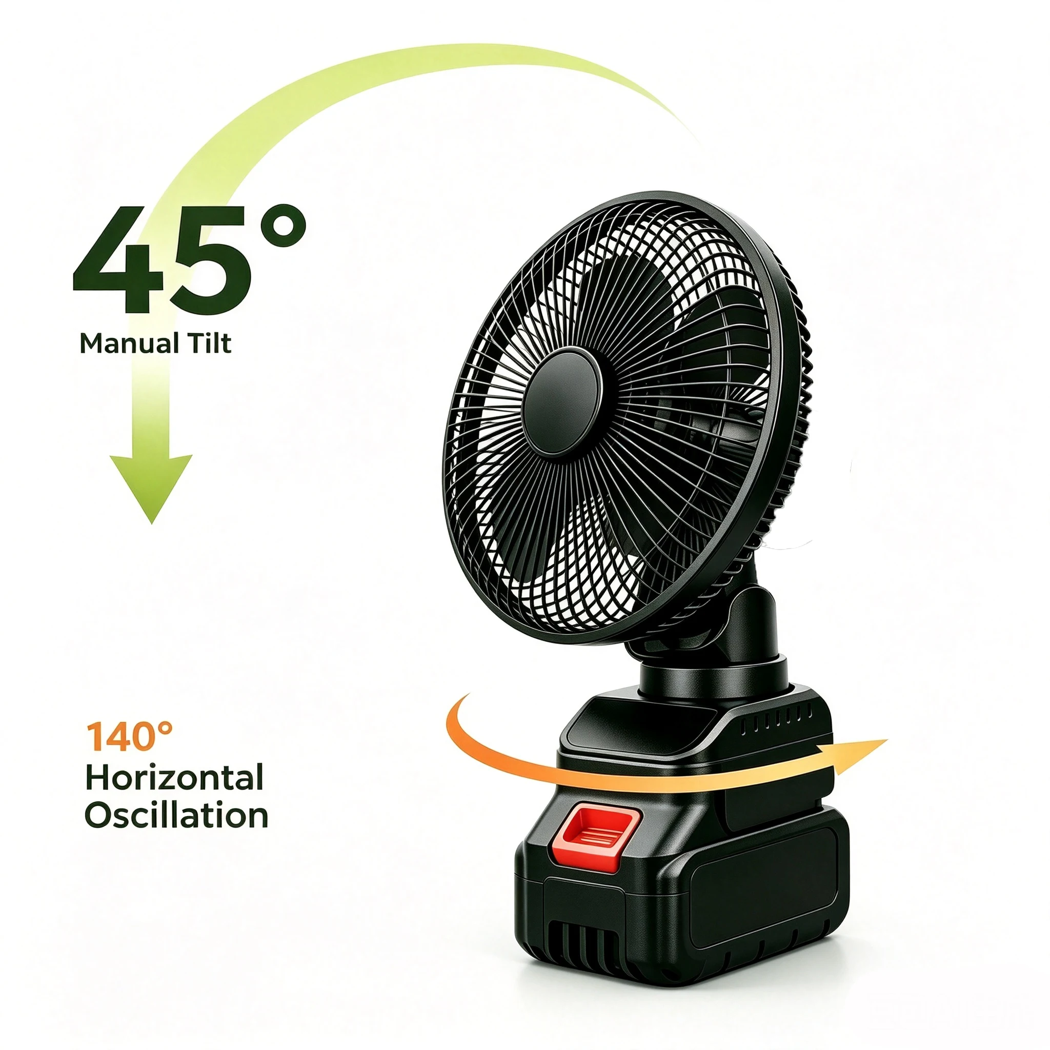 Für Makita Lithium-Akku Bürstenloser Metallventilator 140 ° Oszillation 45 ° Verstellbarer Ventilatorkopf 4 Geschwindigkeiten DC-Betrieb für Outdoor-Camping – Detail 6