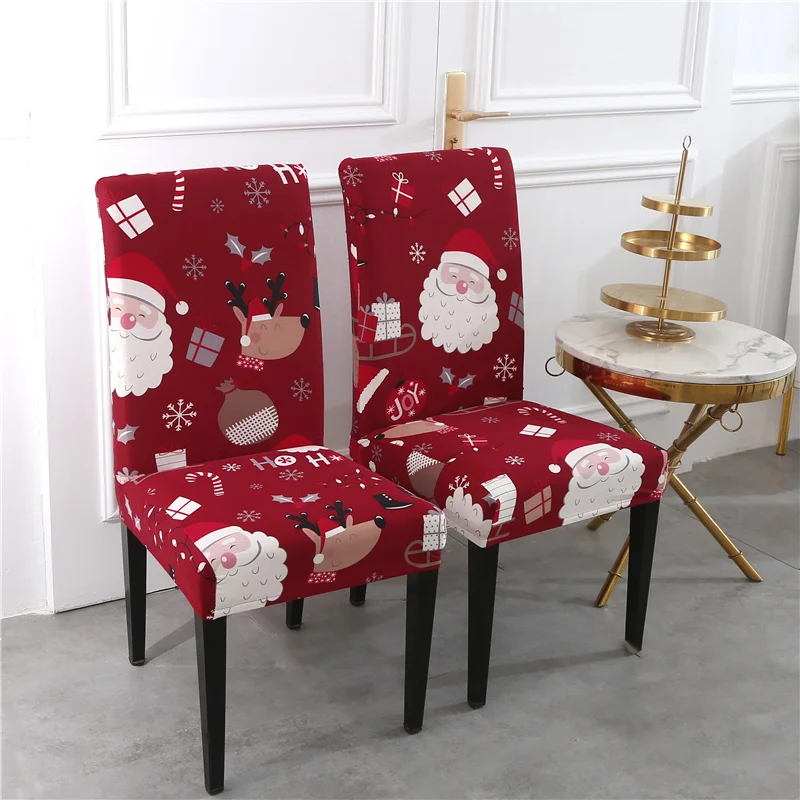 Christmas Dining Chair Cover Polyester Spandex Soft Stretch Christmas Chair Cover Christmas Dining Chair Seat Covers