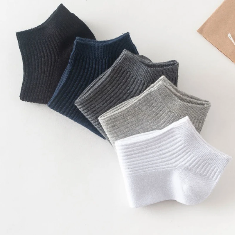 5 أزواج من الجوارب الرجالية ذات اللون الصلب القابلة للتنفس للربيع والصيف والتي تمتص العرق، جوارب كاجوال بسيطة ومريحة
