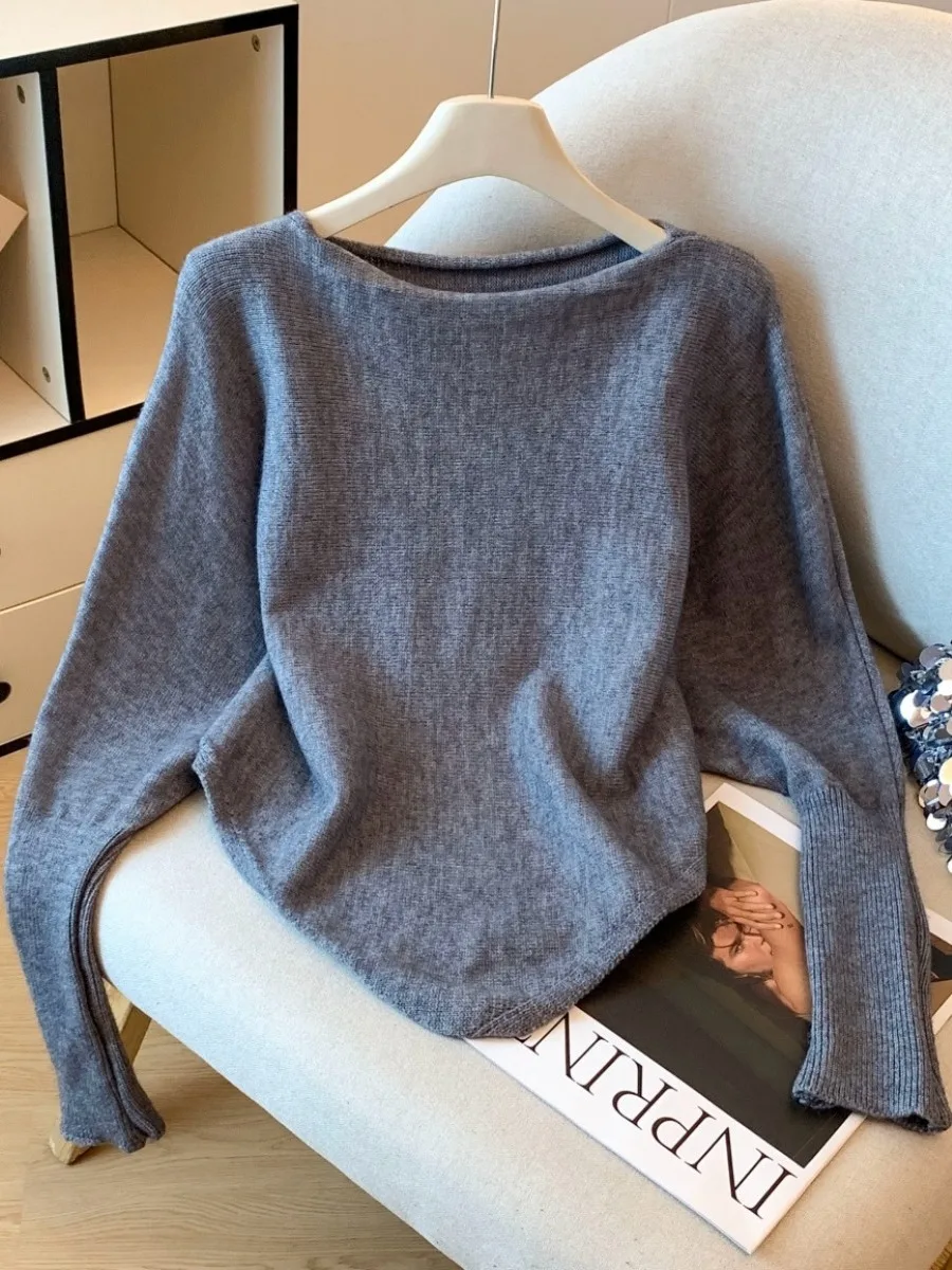 الكورية Sle Batwing Sve سترة المرأة فضفاضة عادية الخريف الشتاء التخسيس سترة الحلو Sle لون نقي طويل Sve سترة #1