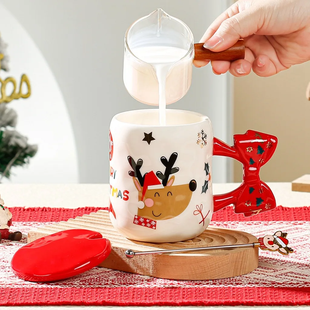 450ml Mug Ivory White Christmas Ceramic Mug Christmas Couple Mug Ceramic For Family Breakfasts Festive Table Decor Seasonal