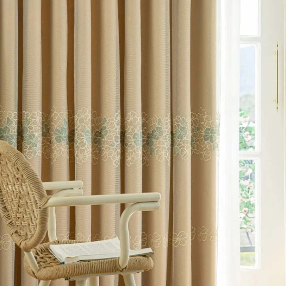 

French Luxury Double-layer Embroidered Gauze Integrated Blackout Curtains for Living Dining Room Bedroom Decor