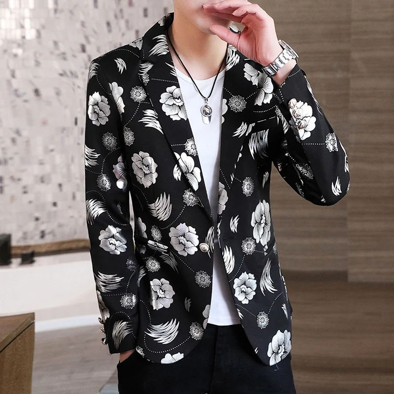 

Autumn Faion Men's Slim Fit Casual Suit Jaet Gold Emed Sli Single-breasted Coat Urban Youth Trendy Long Sve