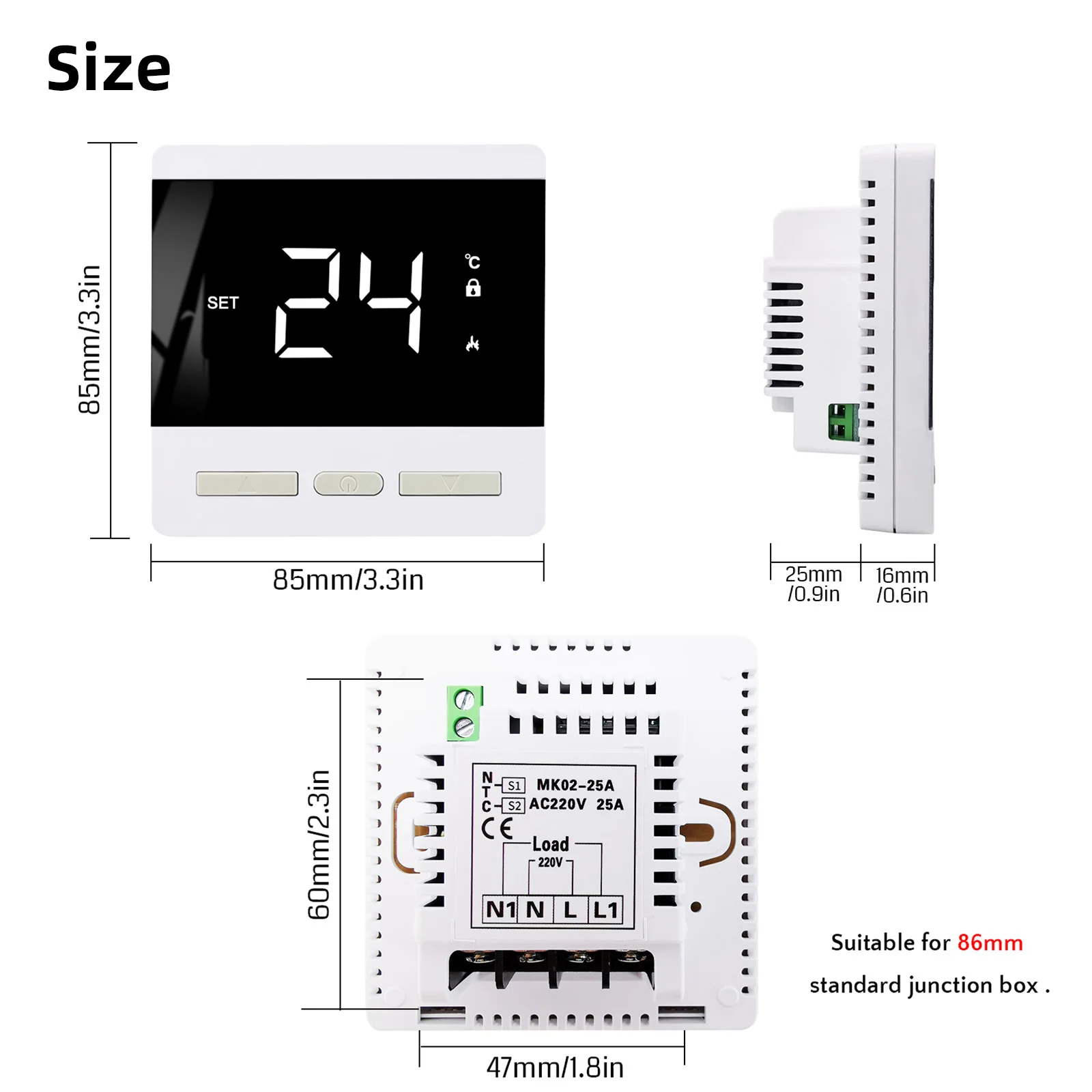 New MAX 25A Floor Heating Thermostat with LED Display and External Probe Sensor