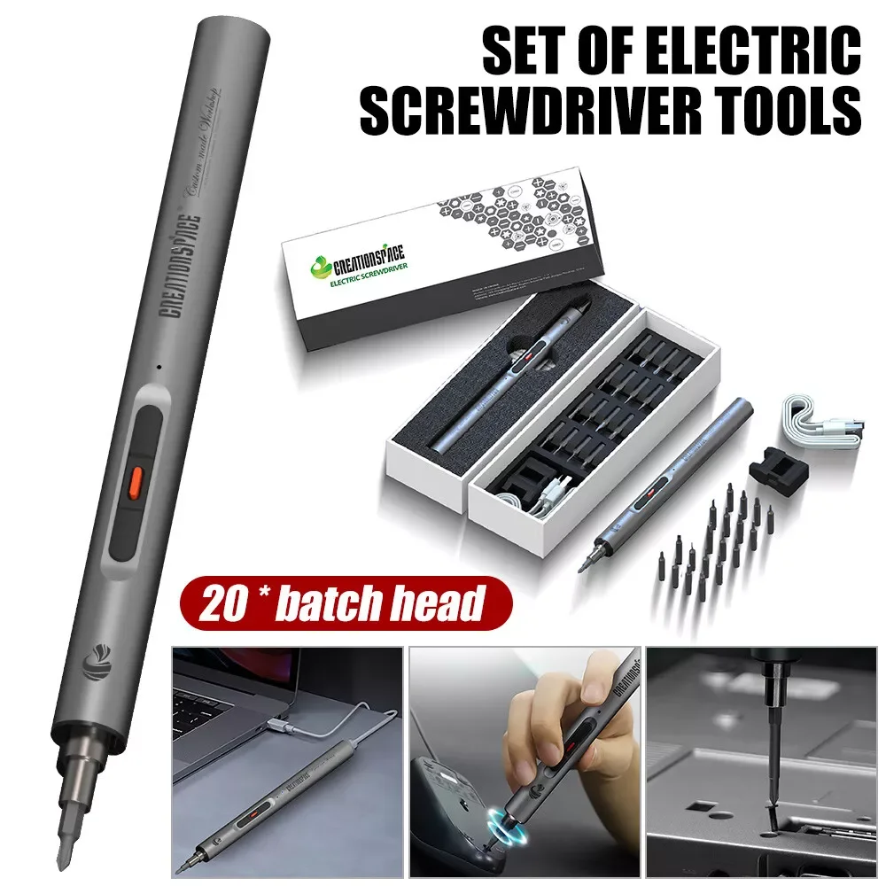 

CreationSpace 23 in 1 Mini Rechargeable Cordless Electric Screwdriver Set Precision Repair Tool Kit Metal Model DIY Tools Set