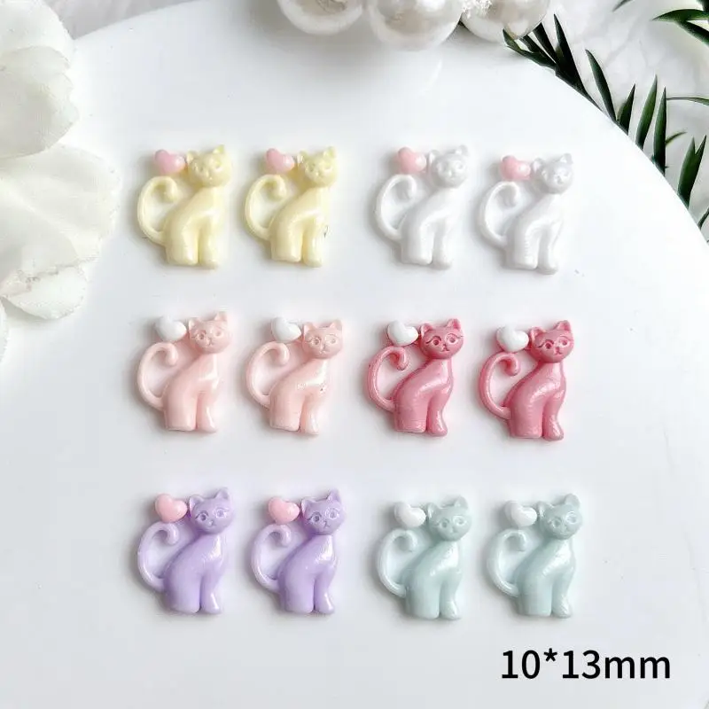 50PCS 3D Luminous Cat Resin Nail Charms Cute Solid Color Heart Cat Nail Art Decorations for DIY Hairpin Phone Case Nails Designs