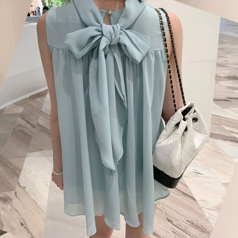 Halter Lace-up Bow Shirts & Blouses Sleeveless 2024 Woman Blusas Tank Ropa Mujer Korean Chic Camisas Summer New Roupas