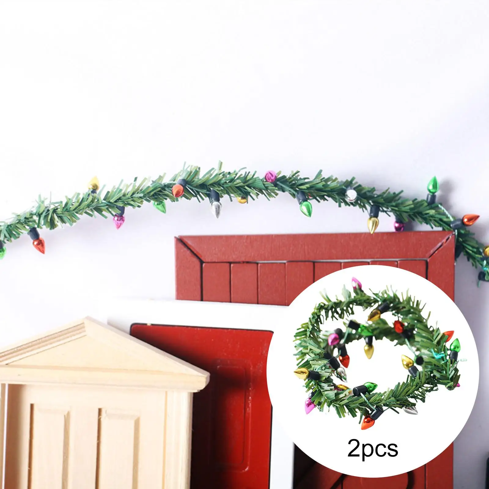 2 stuks 1:12 kerstverlichting strepen, huis landschap speelgoed, slaapkamer mini kerstslinger krans model ornamenten
