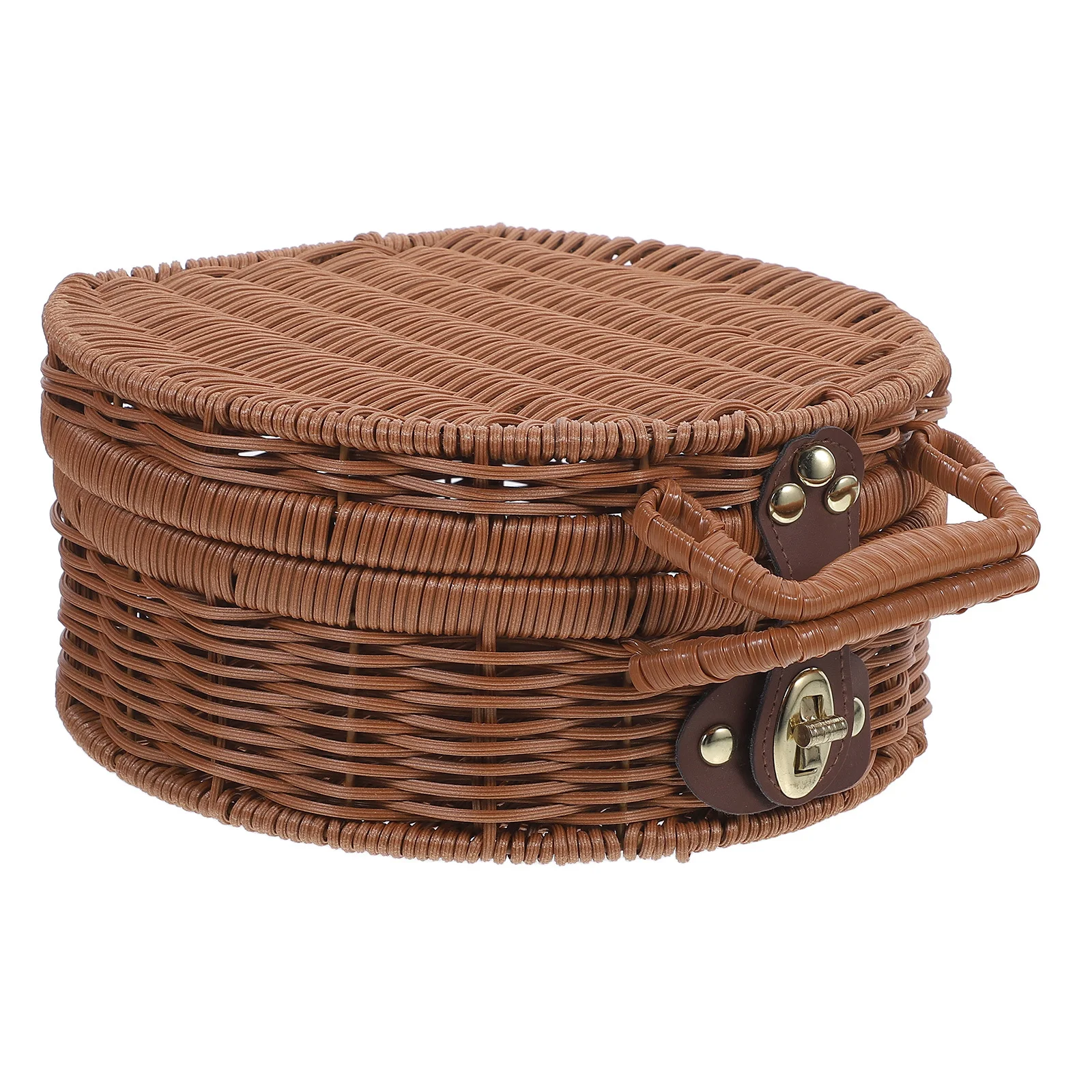 1 قطعة سلة النزهة حقيبة للتخزين المنسوجة يدويا حاوية الرجعية للتخييم التنزه في الهواء الطلق خمر تقليد الروطان سلة مغزولة