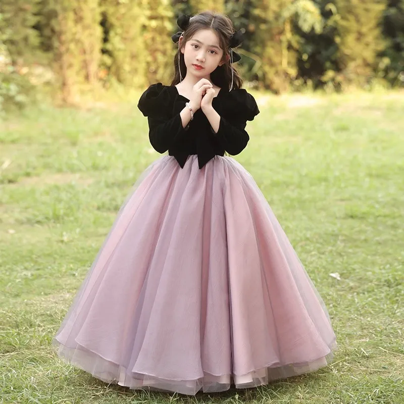 

Kids Girls Long Sleeve Party Dress Clothes New Children Puffy Gown for Performance Pageant Formal Celebration Dresses Costume