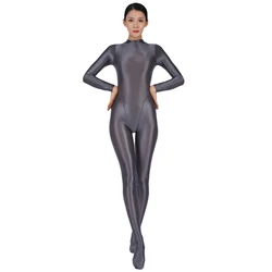 Sexy Women Yoga Shaper Tight Wear Oil Glossy Shiny Elastic Bodysuit Sheer See Through Rompers Jumpsuits Candy Color