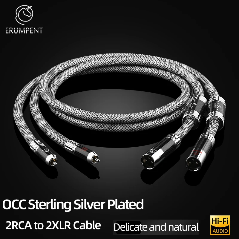 ERUMPENT زوج واحد HiFi مطلي بالفضة RCA إلى XLR الصوت لمكبر الصوت مشغل DVD المتكلم 2RCA إلى 2XLR كابل #6