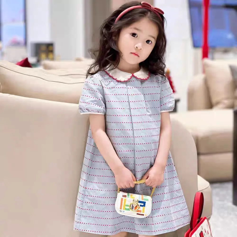 

Girls' Polka Dot Light Blue Short Sleeved Dress Summer College Style Short Skirt Fashion and Beautiful