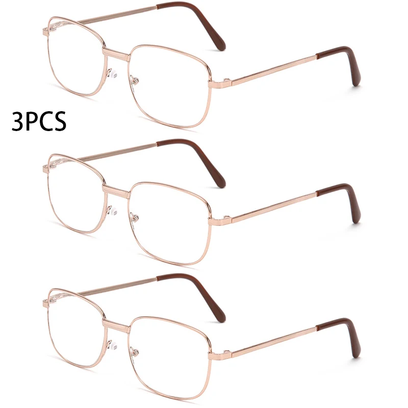3PCS Alloy Presbyopic Eyewear Men Metal Frame Reading Glasses Vintage Far-sighted Computer Diopter Eyeglasses +100 +150 to +400