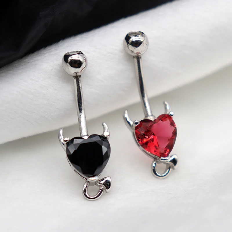 MIQIAO European American little Devil Heart-Shaped Belly Button Piercing S925 Pure Silver Female Beach Accessory Halloween