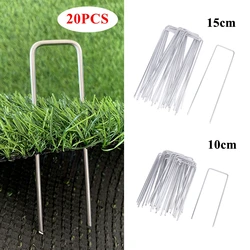 20Pcs 10/15cm Landscape Staples U-Shaped Garden Pins Stakes Staples Heavy Duty Yard Lawn Tent Stakes Securing Pegs For Weed