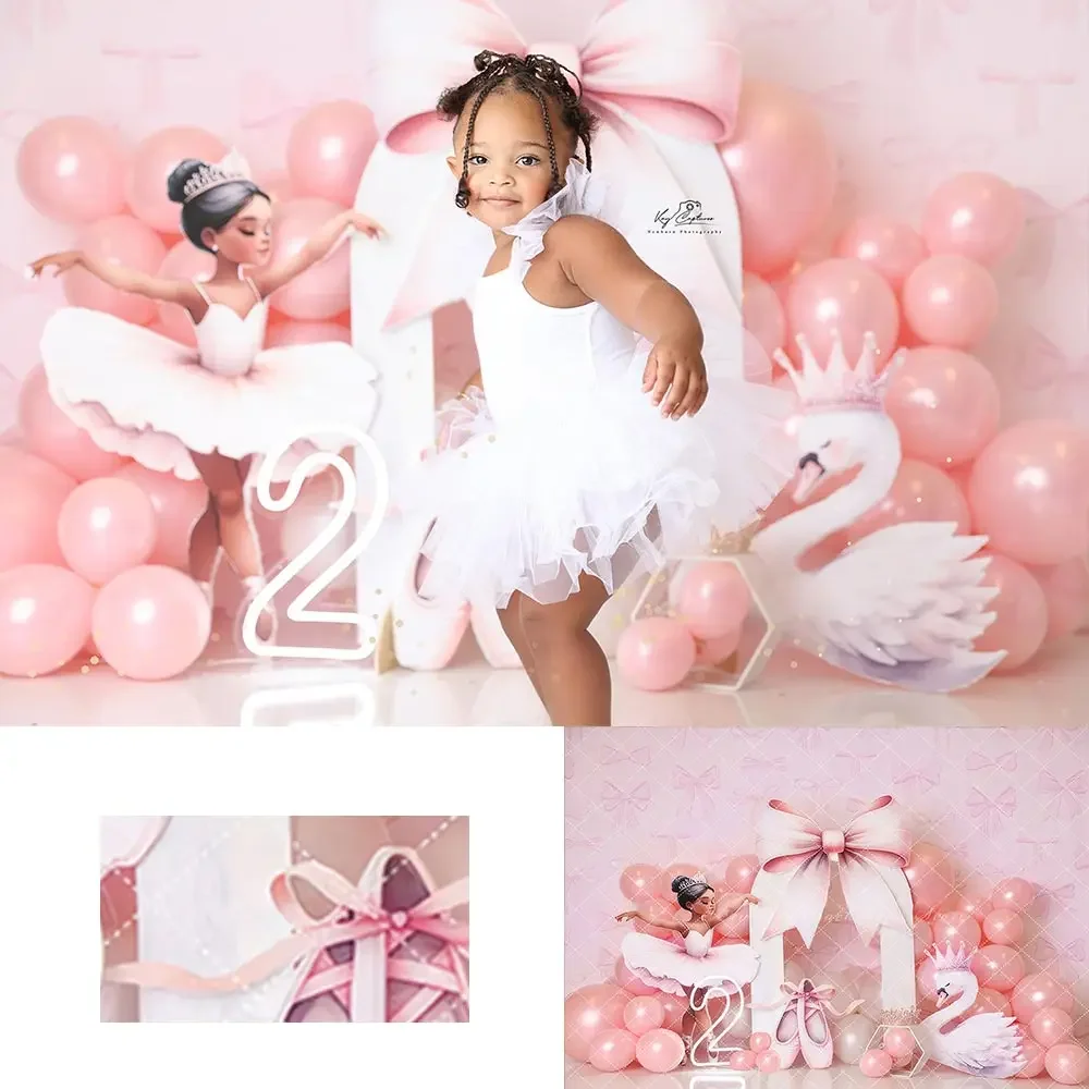 Fondo de arco de Balet rosa, arco de globos, pastel de bebé para niños, accesorios de fotografía, fondos de estudio de cumpleaños para niñas y adultos