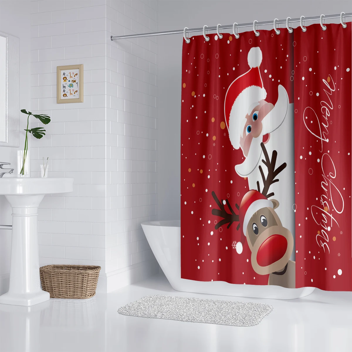 1 piece 180x180cm Christmas Santa Claus pattern printed shower curtain partition bathroom waterproof and mildew proof