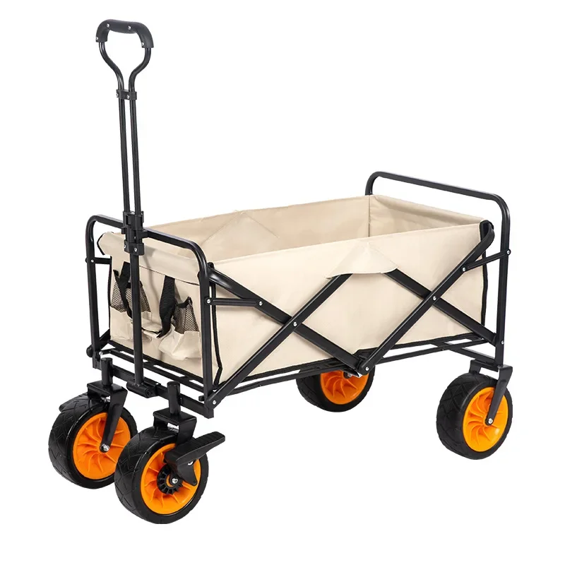 Folding Collapsible Wagon Cart Heavy Duty, Foldable Beach Wagon with Big Wheels for Sand Utility Grocery Wagon