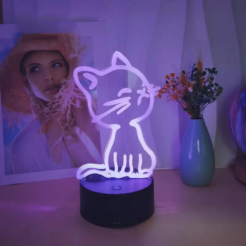 1pc  Cat  3D Night Light, 3D Optical Illusion Lamp With Touch, 7-Color Changing Ambient Light For Bedroom