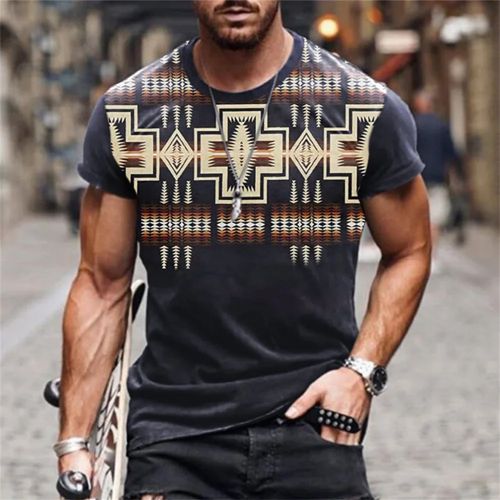 2025 Summer European and American Yellowstone Farm Men's Denim 3D Printed T-shirt, Oversized Short Sleeved Outdoor Casual Top