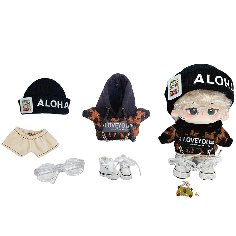 Handmade 3pc/5pc 10cm Cartoon Cotton Doll Clothes Black Khaki Letter Hoodie 10cm Plush Doll's Clothes Outfit