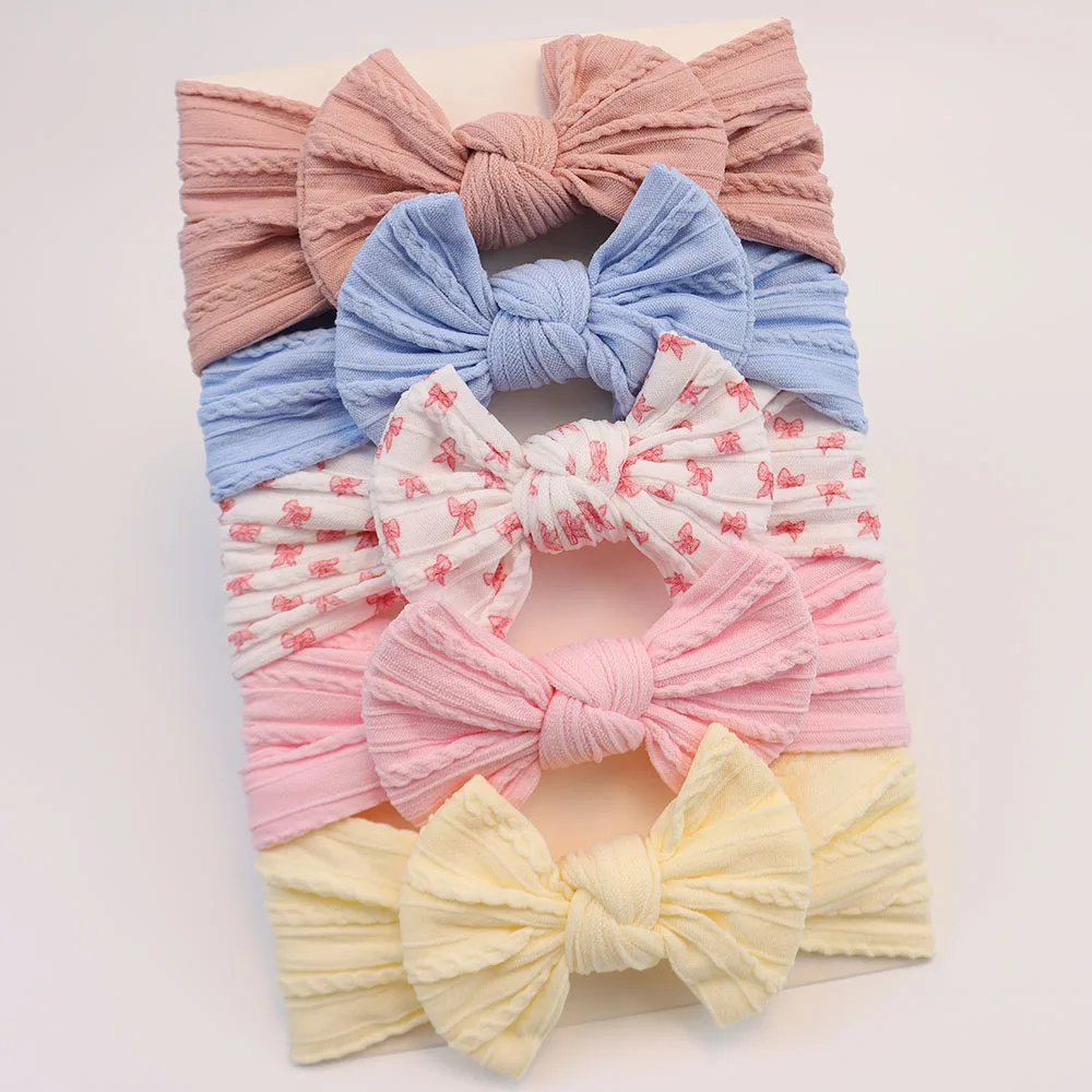 5pcs Baby Girl Headbands Printed Baby Bow Headband Newborn Gift Elastic Knit Nylon Children Turban Kids Baby Hair Accessories