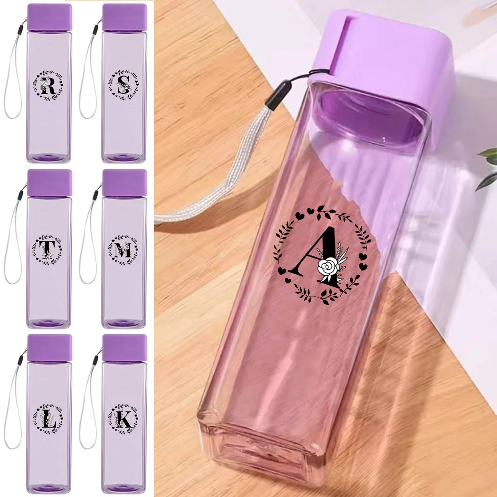 

Square Plastic My Bottle For Bottles To Drink Transparent Or Frosted Sport Korean Style Heat Resistant Garland Letter Pattern