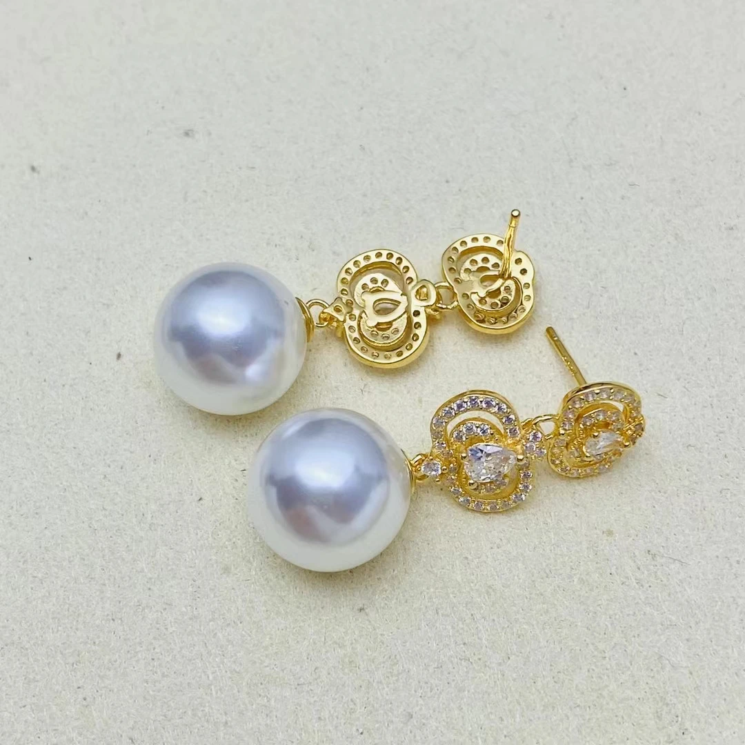 Wholesale Gorgeous 925 Sterling Silver Earrings Mount Findings Settings Base Mounting Parts Accessory for 11-12mm Pearls