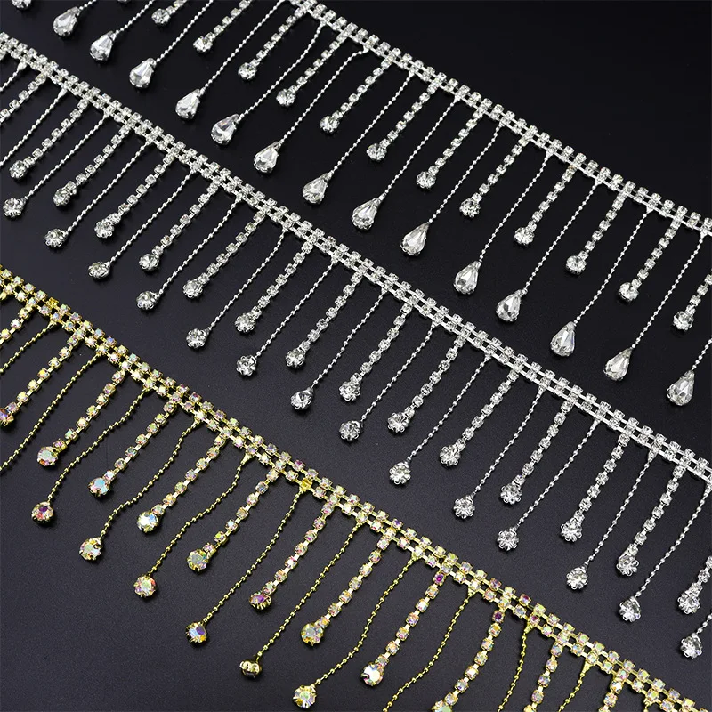 10Yards Strass Trim Fransen unregelmäßige Quaste Kette Diamant Kristall Kleidung Tasche DIY Hochzeits dekoration Geschenk Strass Band – Detail 1