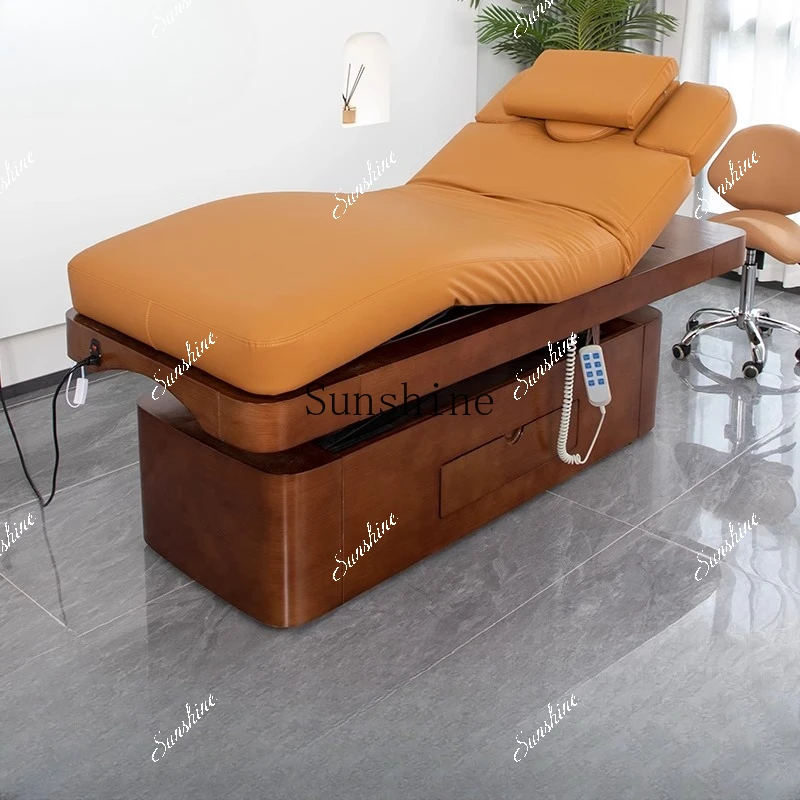 Electric lifting solid wood massage bed, special SPA for beauty salons, micro-finishing tattoo eyelash bed  FT