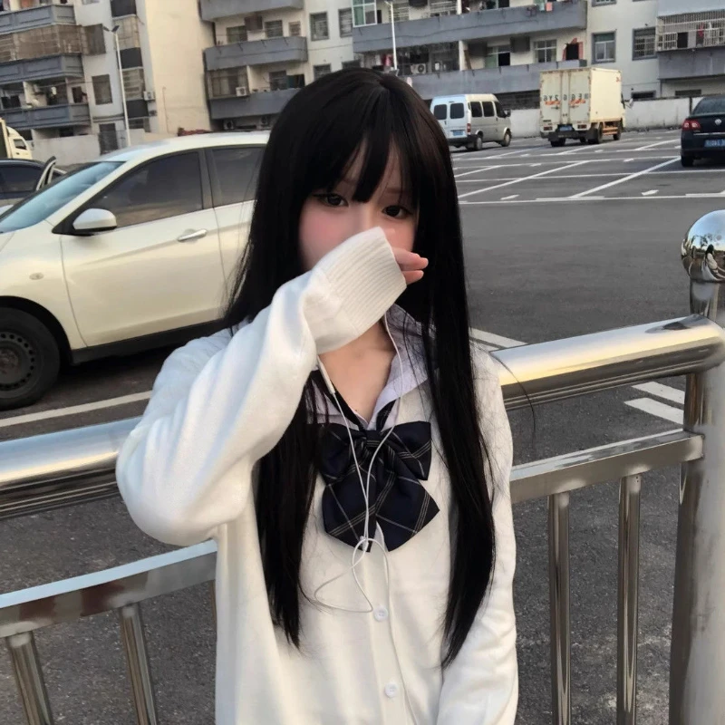 Original genuine white JK uniform cardigan jacket knitted sweater top cute Japanese college style long sleeved sweater