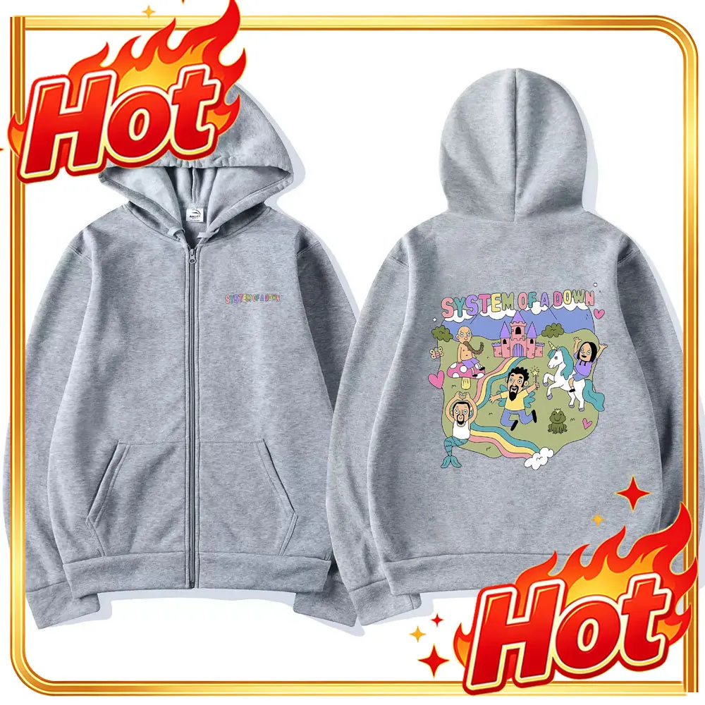 Sudadera con capucha y cremallera con diseño de System of a Down, para hombre y mujer, estilo vintage, con motivos de la banda de rock, diseño de dibujos animados, sudadera con capucha y cremallera, chaqueta con cremallera para hombre.