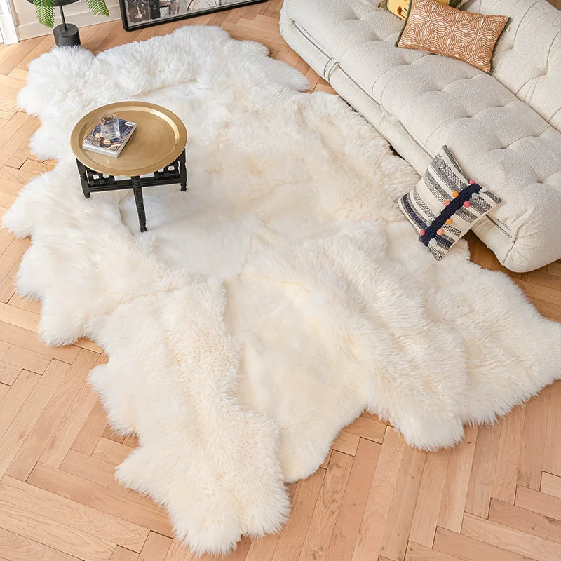 100% Natural Wool Splicing Carpet For Living Room Thick Fur Bedroom Rug Home Sofa Coffee Table Floor Mat Large Cloakroom Rugs