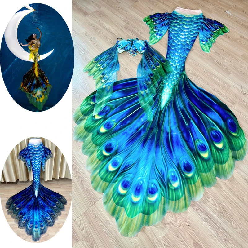 Mermaid Swimsuit Plus Sutiã adulto, peixe pavão cauda grande, cosplay de natação de verão de alta qualidade, maiô de 2 peças, novo produto