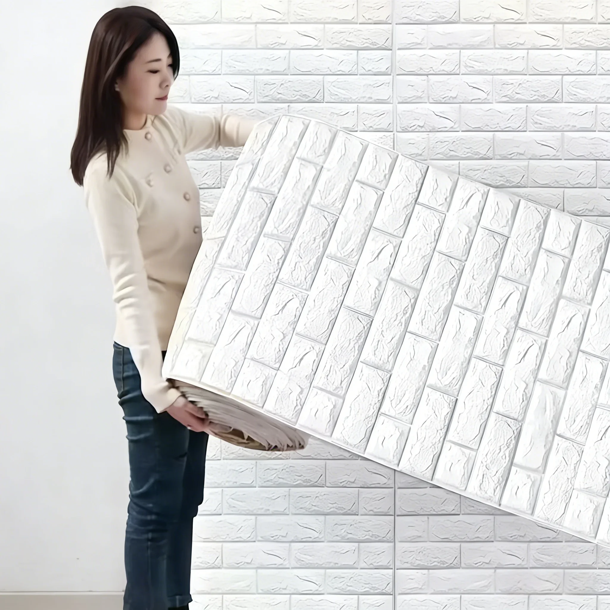 70cmx100cm Self Adhesive 3D Faux Brick Wall Sticker Wallpaper Waterproof Decor For Kitchen Bedroom Living Room Indoor Home Wall