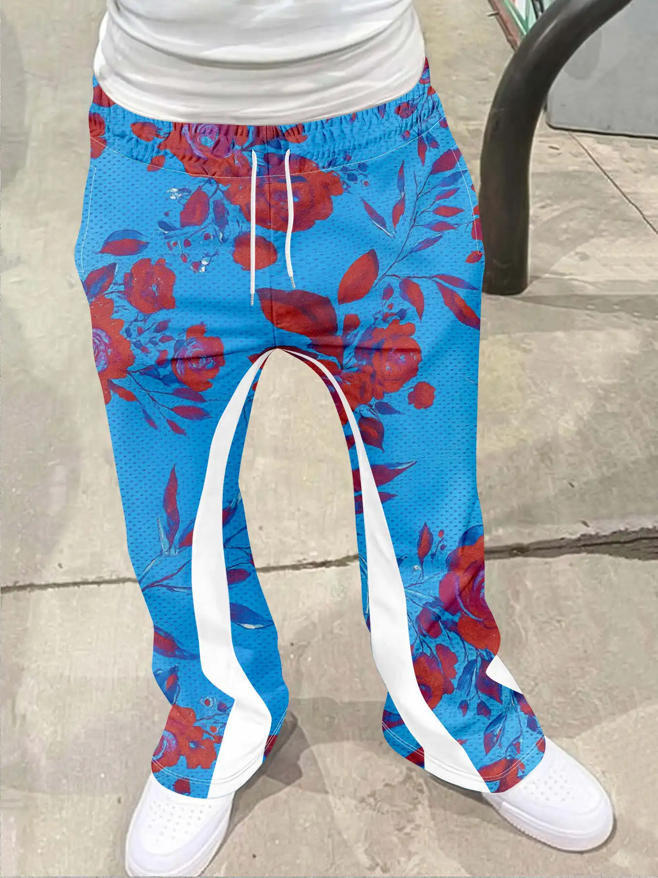 

Men's Casual Street Style Trendy Cross Print Fashionable Slightly Flared Black and White Color-Block Design Sweatpants Men Pants