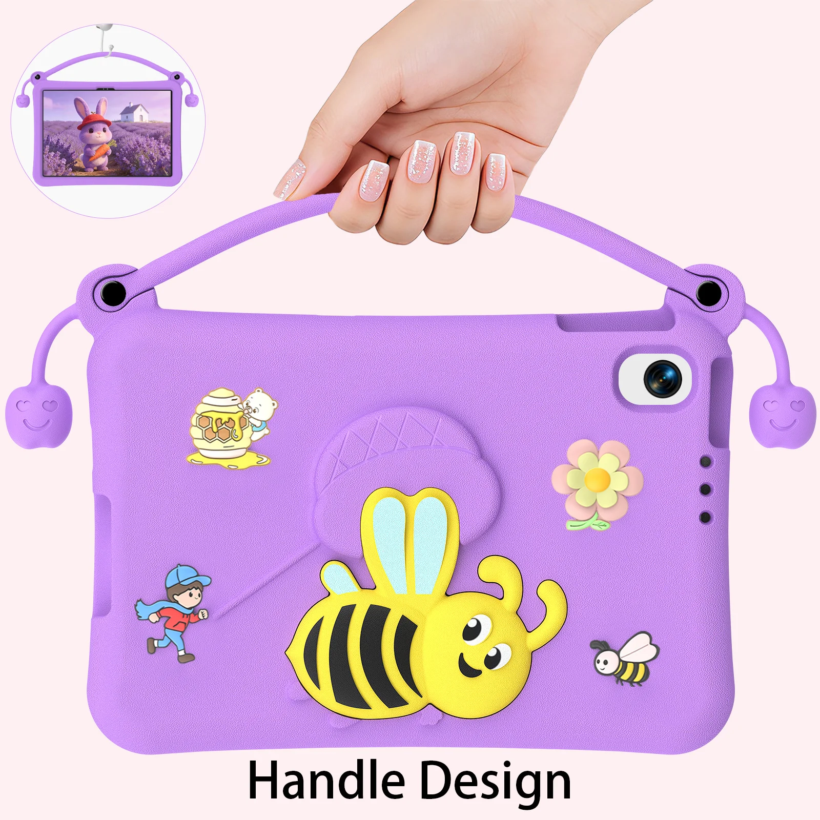 EVA Case For Xiaomi Redmi Pad 2 SE / Redmi Pad 2 9.7 Bee Style Kickstand Tablet Cover with Carry Handle - Purple