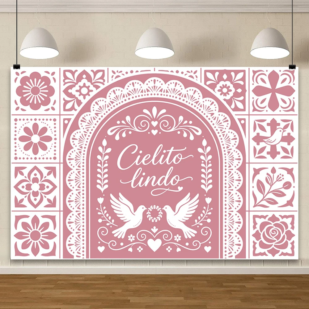 Yeele Cielito Lindo Backdrop for Birthday Wedding Party Brown Blue Pink Mexican Fiesta Talavera Florals Photography Background